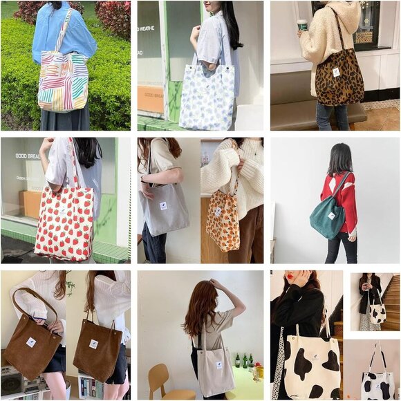 Versatile Khaki Floral Corduroy Shoulder Bag - Ideal for Travel, Shopping & Work - Picture 6 of 6